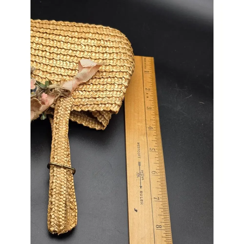Vintage woven Mini handbag artificial flowers child size